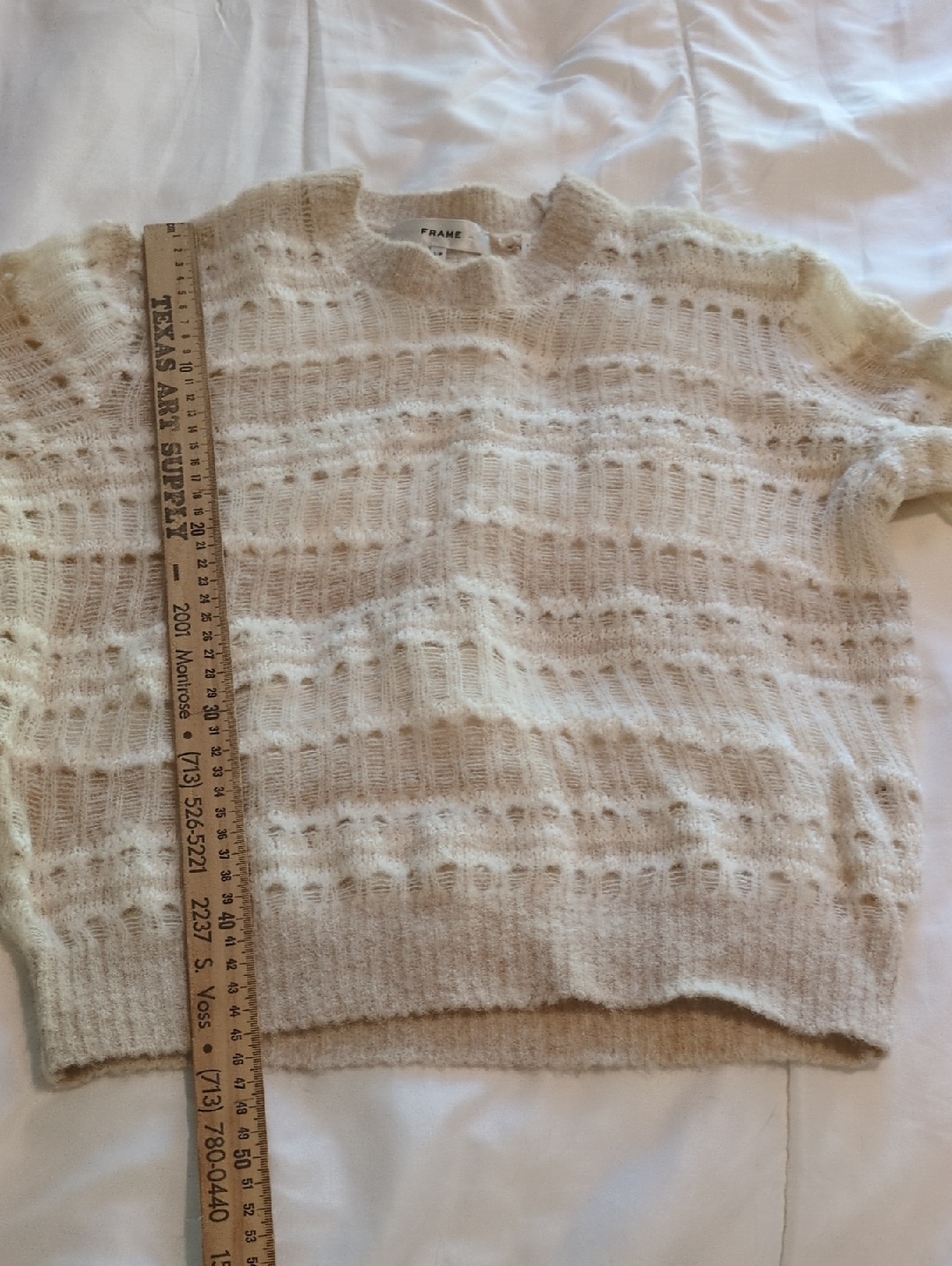 Frame Denim Cream Open-Weave Crewneck Sweater